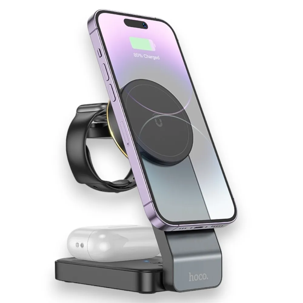 Hoco CQ3 3-in-1 Magnetic Wireless Charger — Black